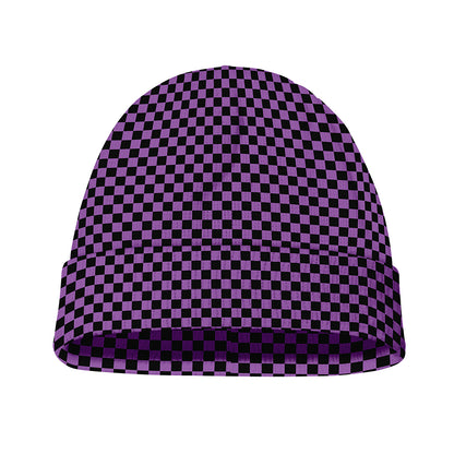 Purple And Black Checkered Pattern Print Beanie