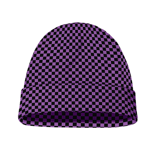 Purple And Black Checkered Pattern Print Beanie