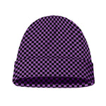 Purple And Black Checkered Pattern Print Beanie