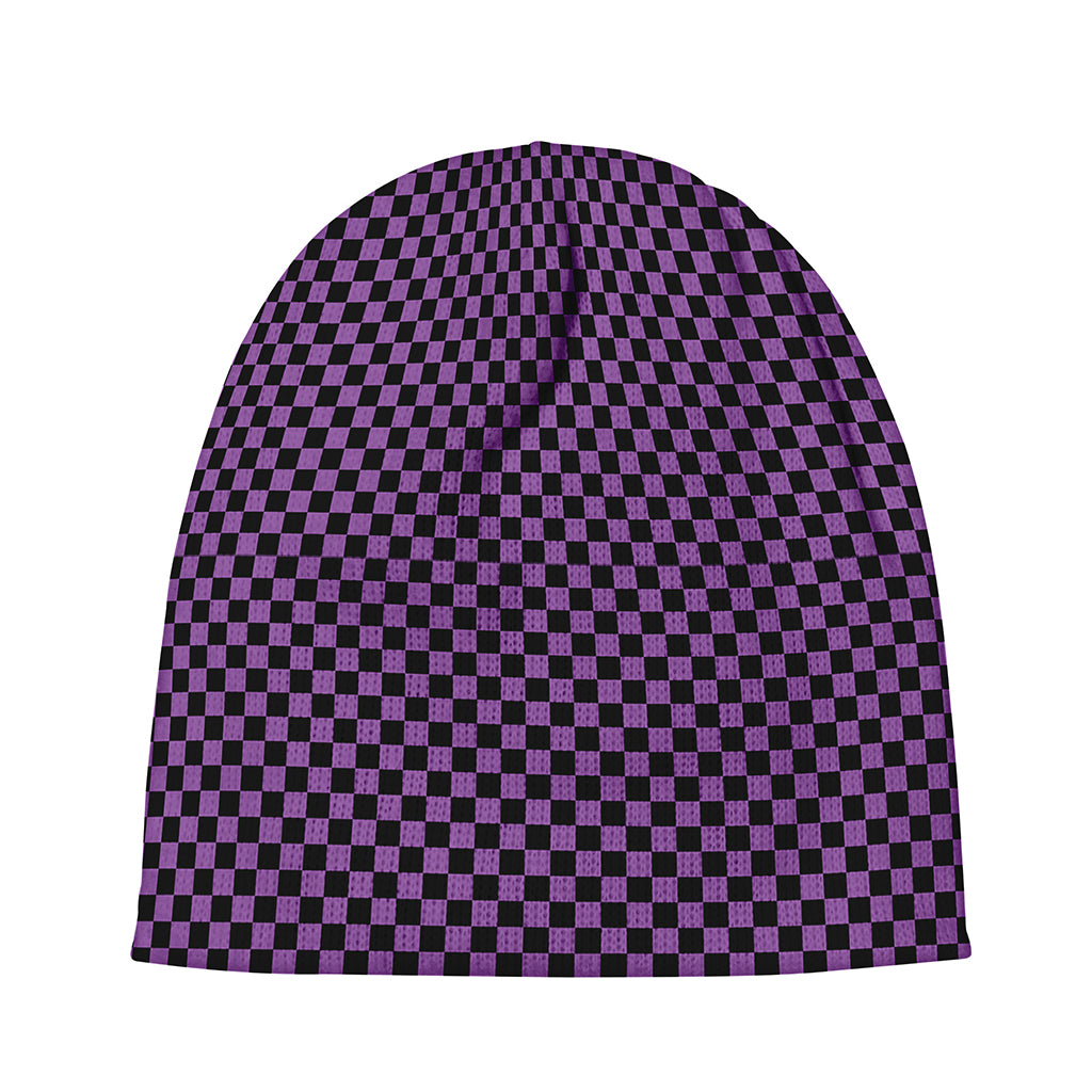 Purple And Black Checkered Pattern Print Beanie