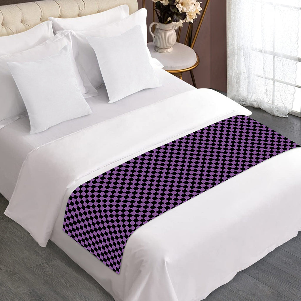 Purple And Black Checkered Pattern Print Bed Runner