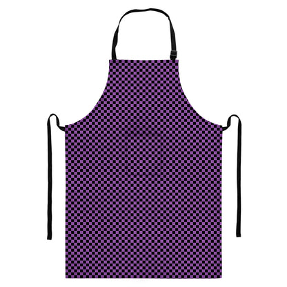 Purple And Black Checkered Pattern Print Bib Apron With Pocket