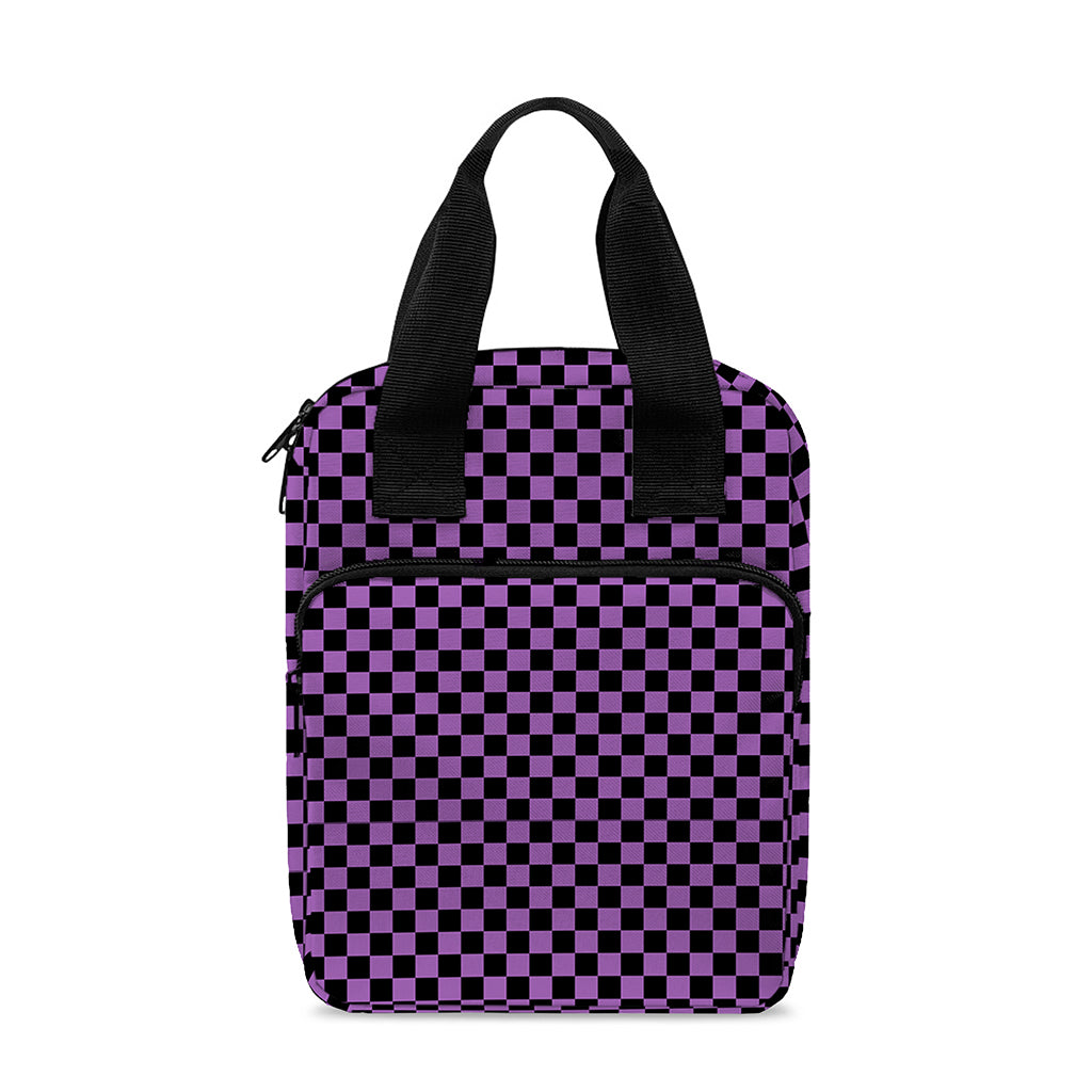 Purple And Black Checkered Pattern Print Bible Tote Bag