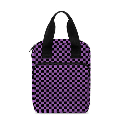 Purple And Black Checkered Pattern Print Bible Tote Bag