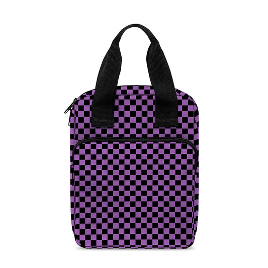 Purple And Black Checkered Pattern Print Bible Tote Bag