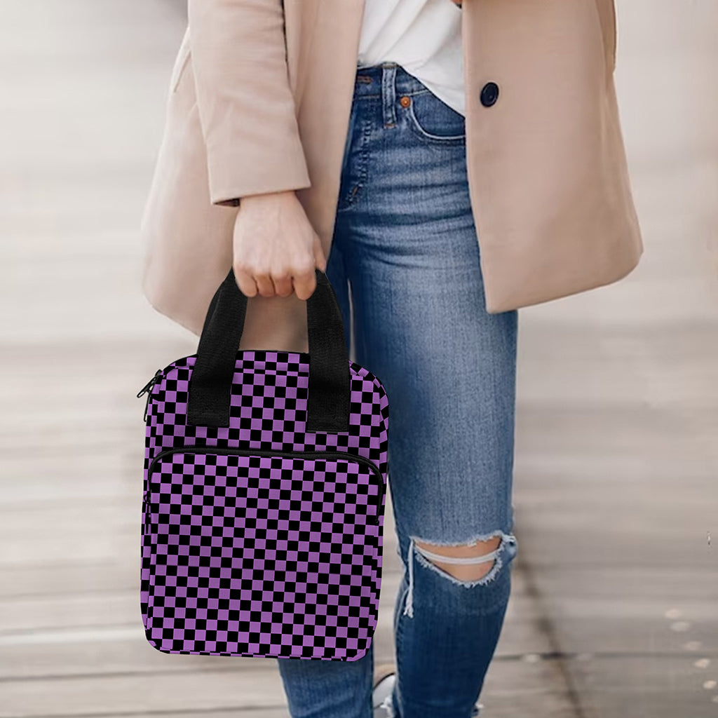 Purple And Black Checkered Pattern Print Bible Tote Bag