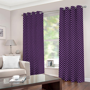 Purple And Black Checkered Pattern Print Blackout Grommet Curtains