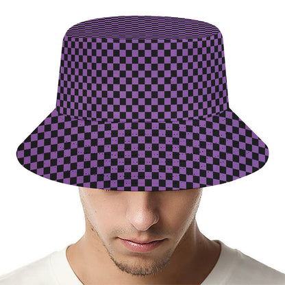 Purple And Black Checkered Pattern Print Bucket Hat