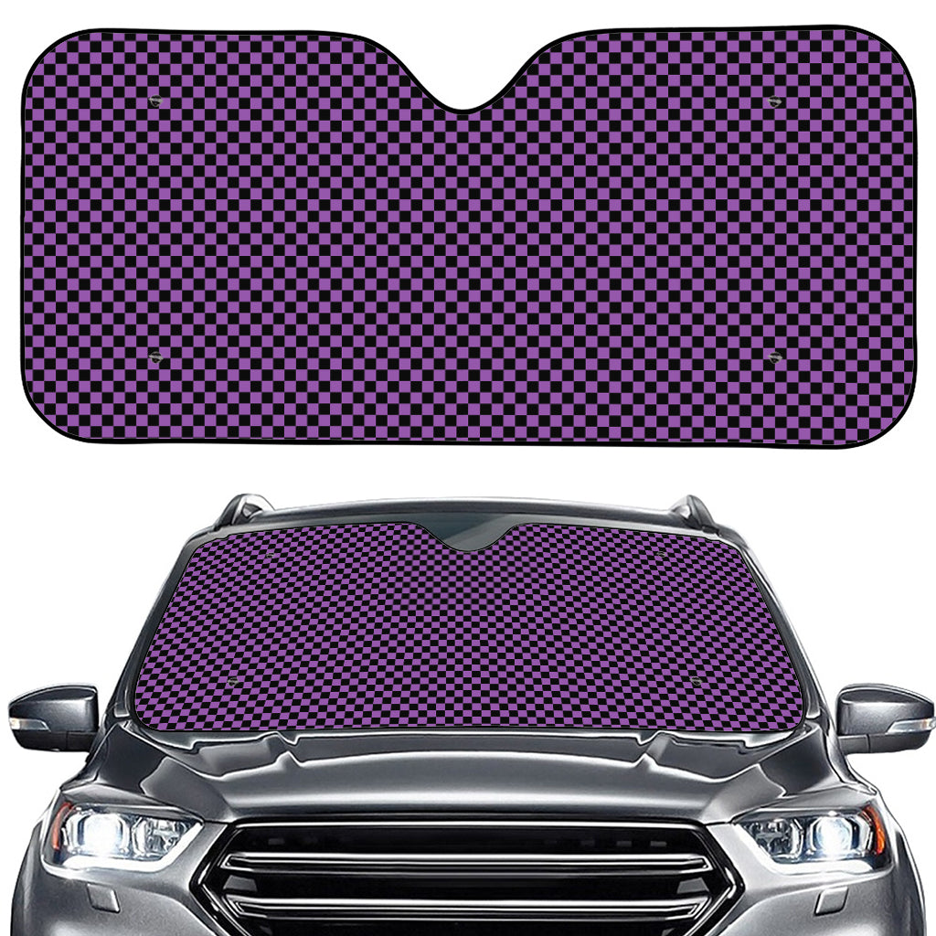 Purple And Black Checkered Pattern Print Car Windshield Sun Shade