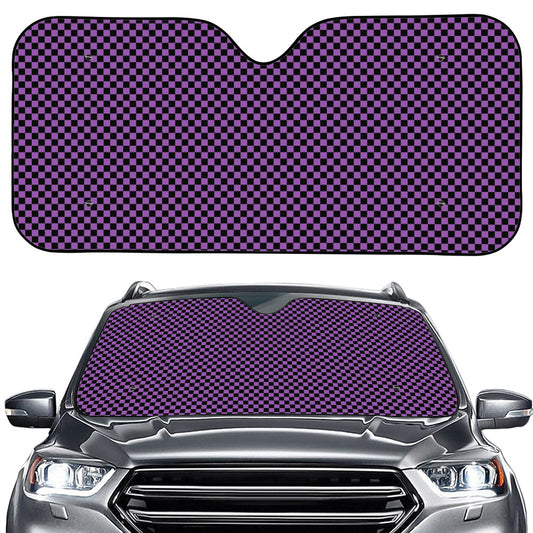 Purple And Black Checkered Pattern Print Car Windshield Sun Shade