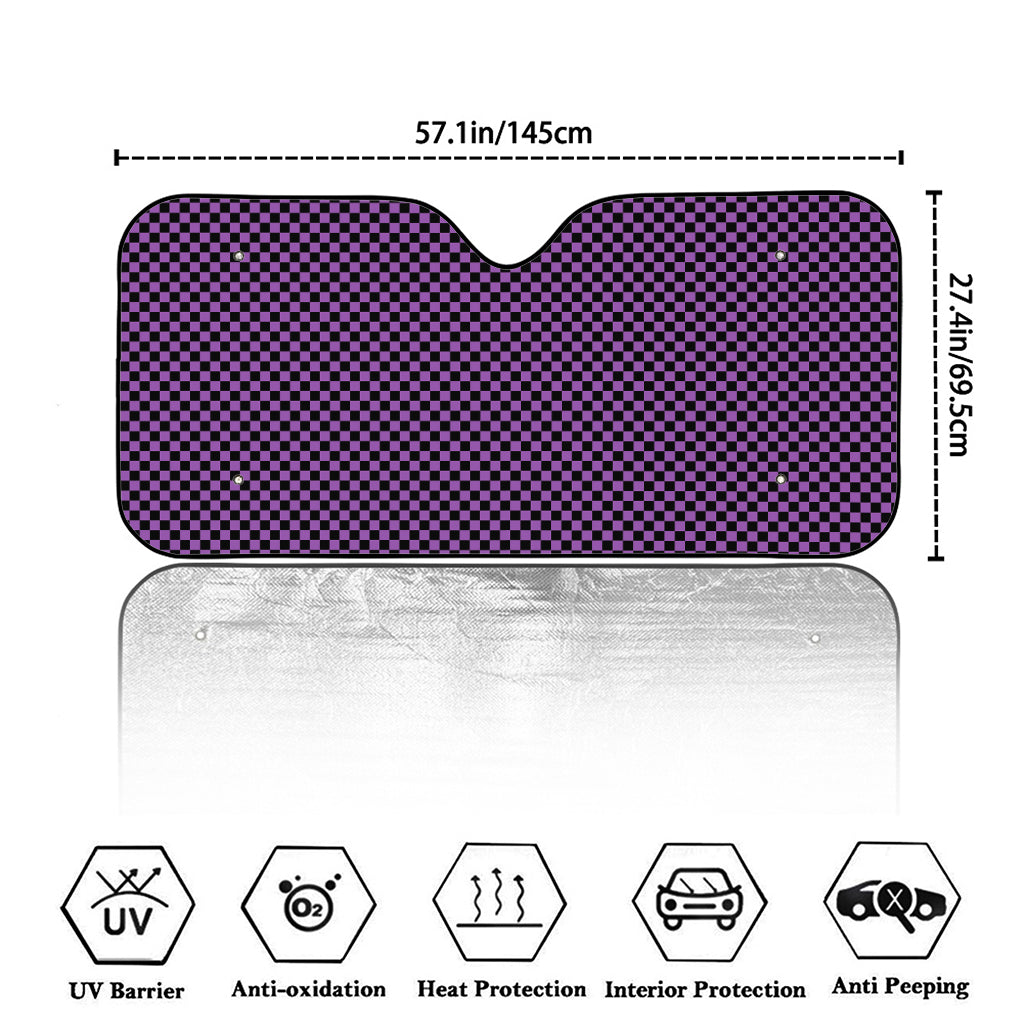 Purple And Black Checkered Pattern Print Car Windshield Sun Shade