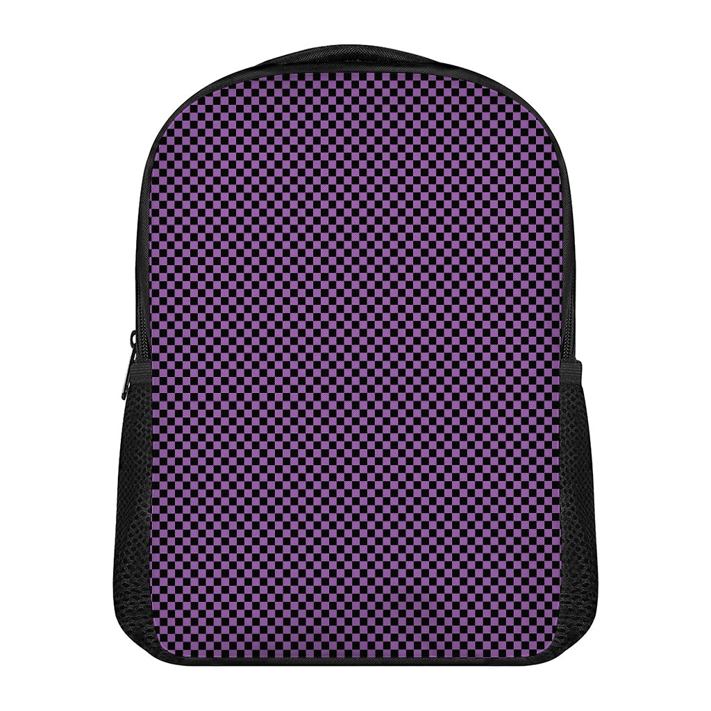 Purple And Black Checkered Pattern Print Casual Backpack