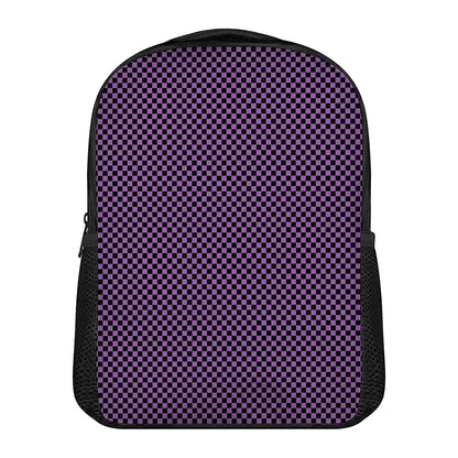 Purple And Black Checkered Pattern Print Casual Backpack