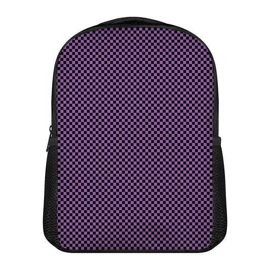 Purple And Black Checkered Pattern Print Casual Backpack