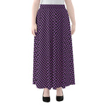 Purple And Black Checkered Pattern Print Chiffon Maxi Skirt