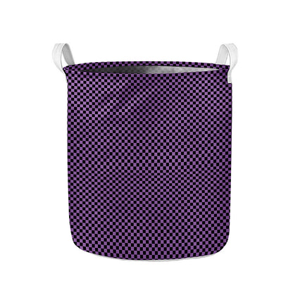 Purple And Black Checkered Pattern Print Collapsible Laundry Basket