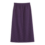 Purple And Black Checkered Pattern Print Cotton Front Slit Maxi Skirt