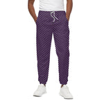 Purple And Black Checkered Pattern Print Cotton Pants