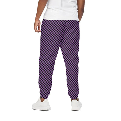 Purple And Black Checkered Pattern Print Cotton Pants