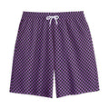 Purple And Black Checkered Pattern Print Cotton Shorts
