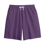 Purple And Black Checkered Pattern Print Cotton Shorts