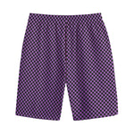 Purple And Black Checkered Pattern Print Cotton Shorts
