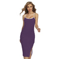Purple And Black Checkered Pattern Print Cross Back Cami Dress
