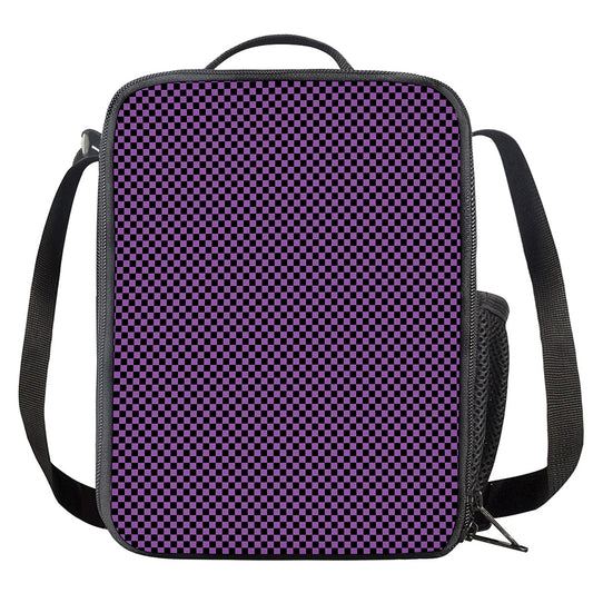 Purple And Black Checkered Pattern Print Crossbody Lunch Bag