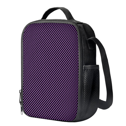 Purple And Black Checkered Pattern Print Crossbody Lunch Bag