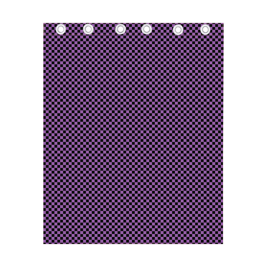 Purple And Black Checkered Pattern Print Curtain