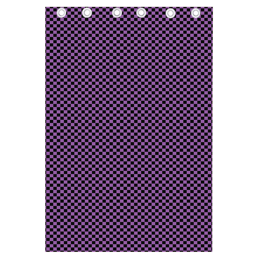 Purple And Black Checkered Pattern Print Curtain