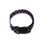 Purple And Black Checkered Pattern Print Dog Collar