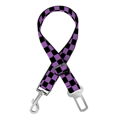 Purple And Black Checkered Pattern Print Dog Seat Belt
