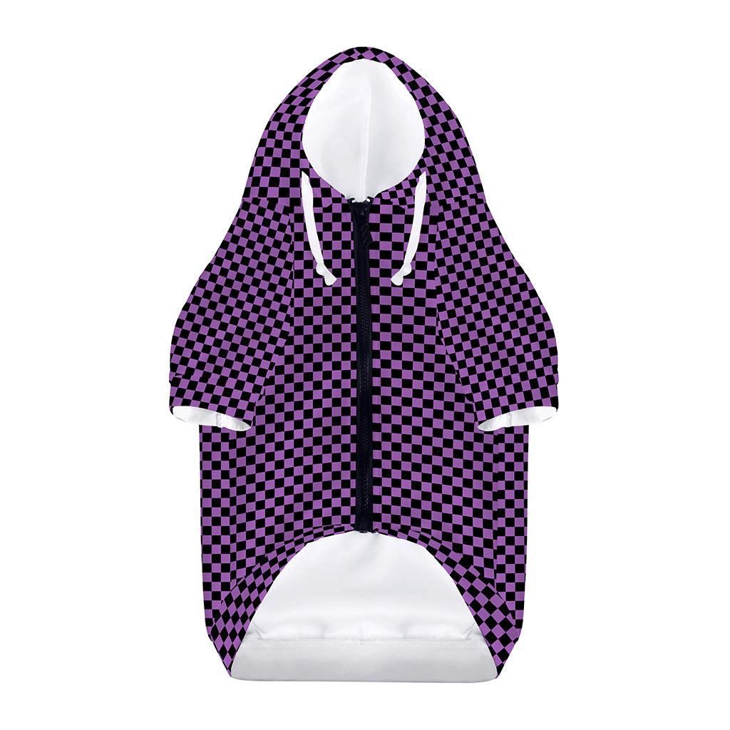 Purple And Black Checkered Pattern Print Dog Zip Up Hoodie