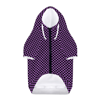 Purple And Black Checkered Pattern Print Dog Zip Up Hoodie