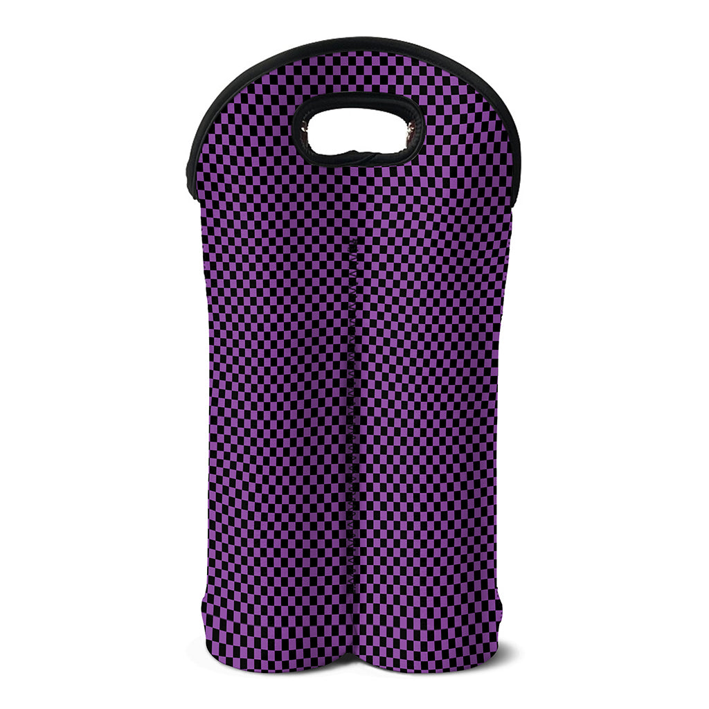 Purple And Black Checkered Pattern Print Double Neoprene Wine Tote