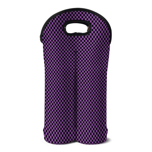 Purple And Black Checkered Pattern Print Double Neoprene Wine Tote