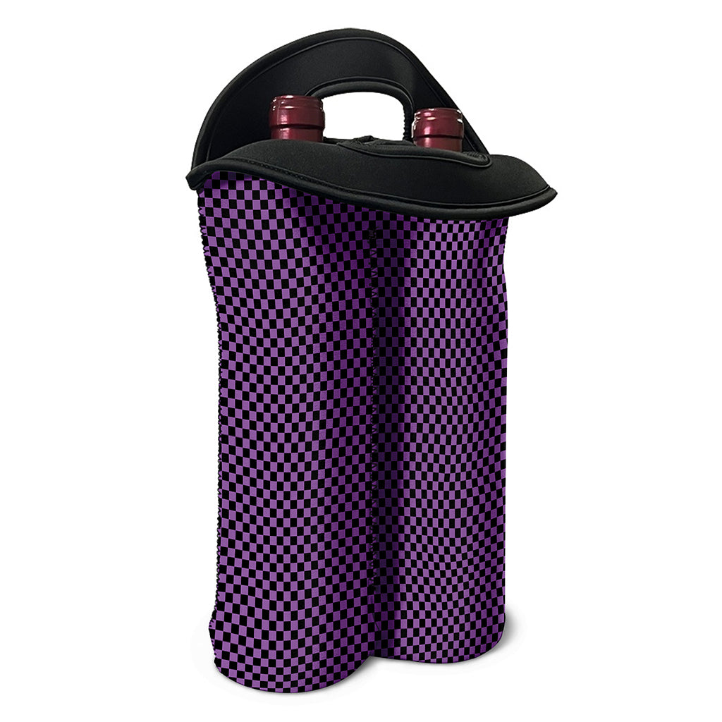 Purple And Black Checkered Pattern Print Double Neoprene Wine Tote