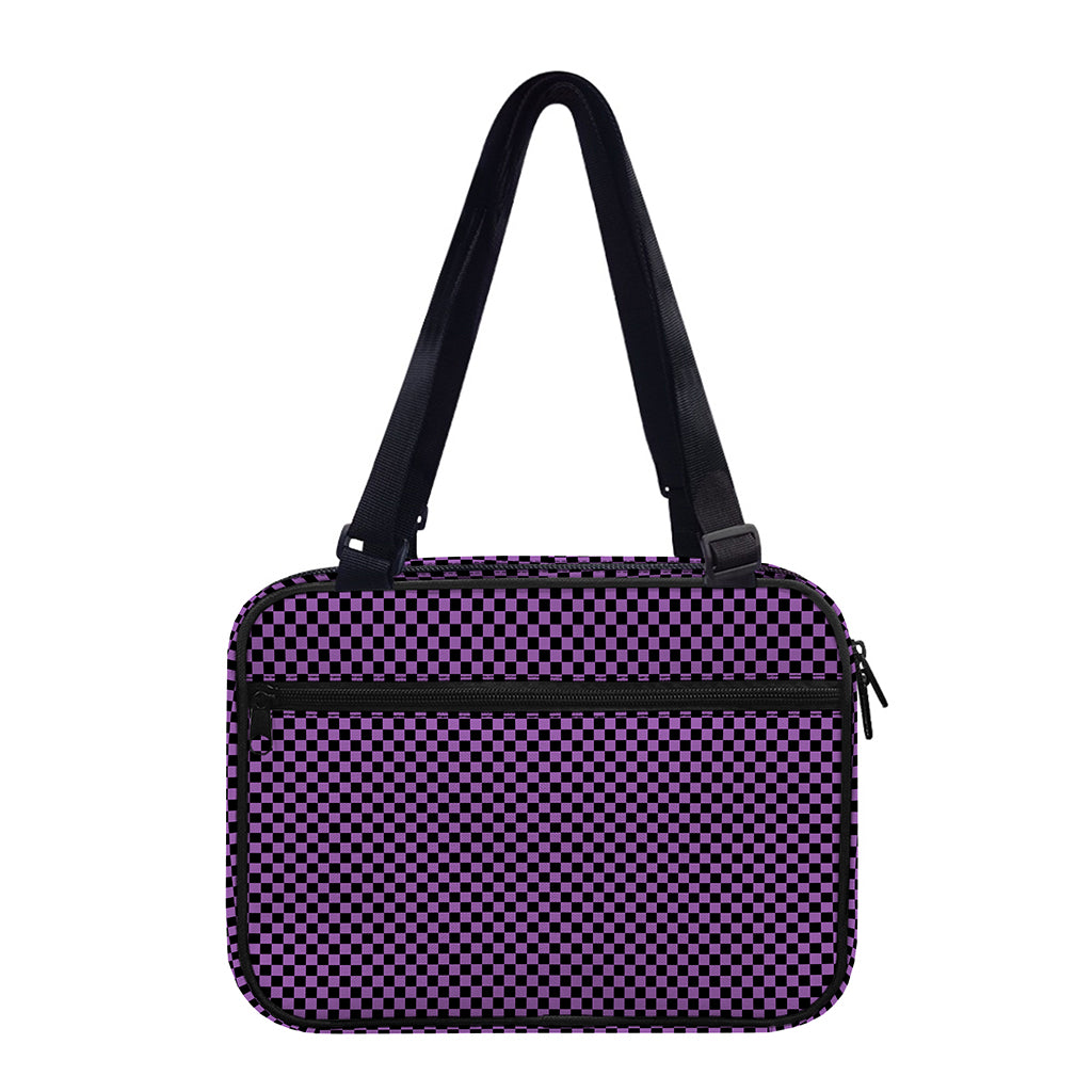 Purple And Black Checkered Pattern Print Double Strap Bible Bag