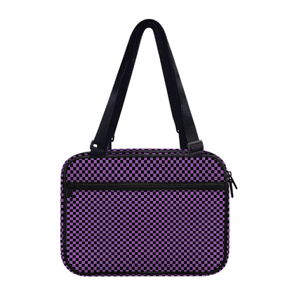 Purple And Black Checkered Pattern Print Double Strap Bible Bag