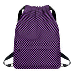 Purple And Black Checkered Pattern Print Drawstring Backpack