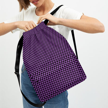 Purple And Black Checkered Pattern Print Drawstring Backpack