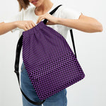Purple And Black Checkered Pattern Print Drawstring Backpack