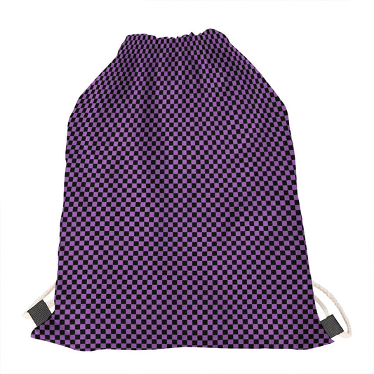 Purple And Black Checkered Pattern Print Drawstring Bag