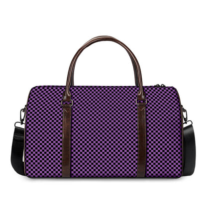 Purple And Black Checkered Pattern Print Duffle Bag