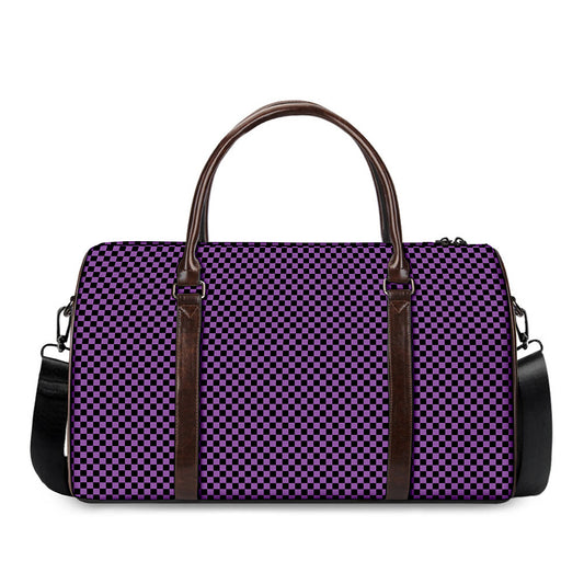 Purple And Black Checkered Pattern Print Duffle Bag