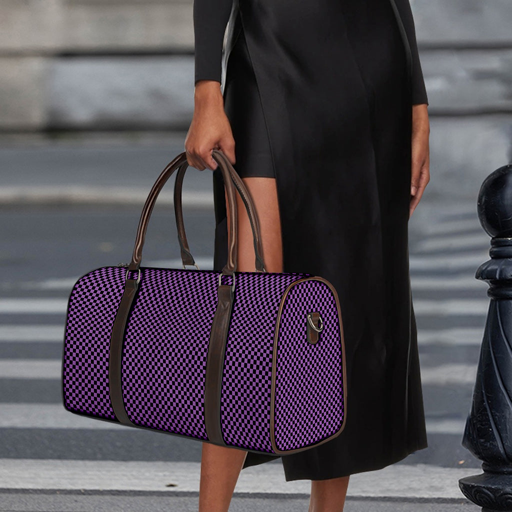 Purple And Black Checkered Pattern Print Duffle Bag