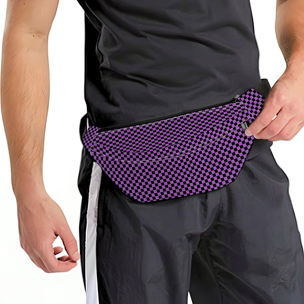 Purple And Black Checkered Pattern Print Fanny Pack