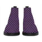 Purple And Black Checkered Pattern Print Flat Ankle Boots