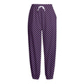 Purple And Black Checkered Pattern Print Fleece Lined Knit Pants